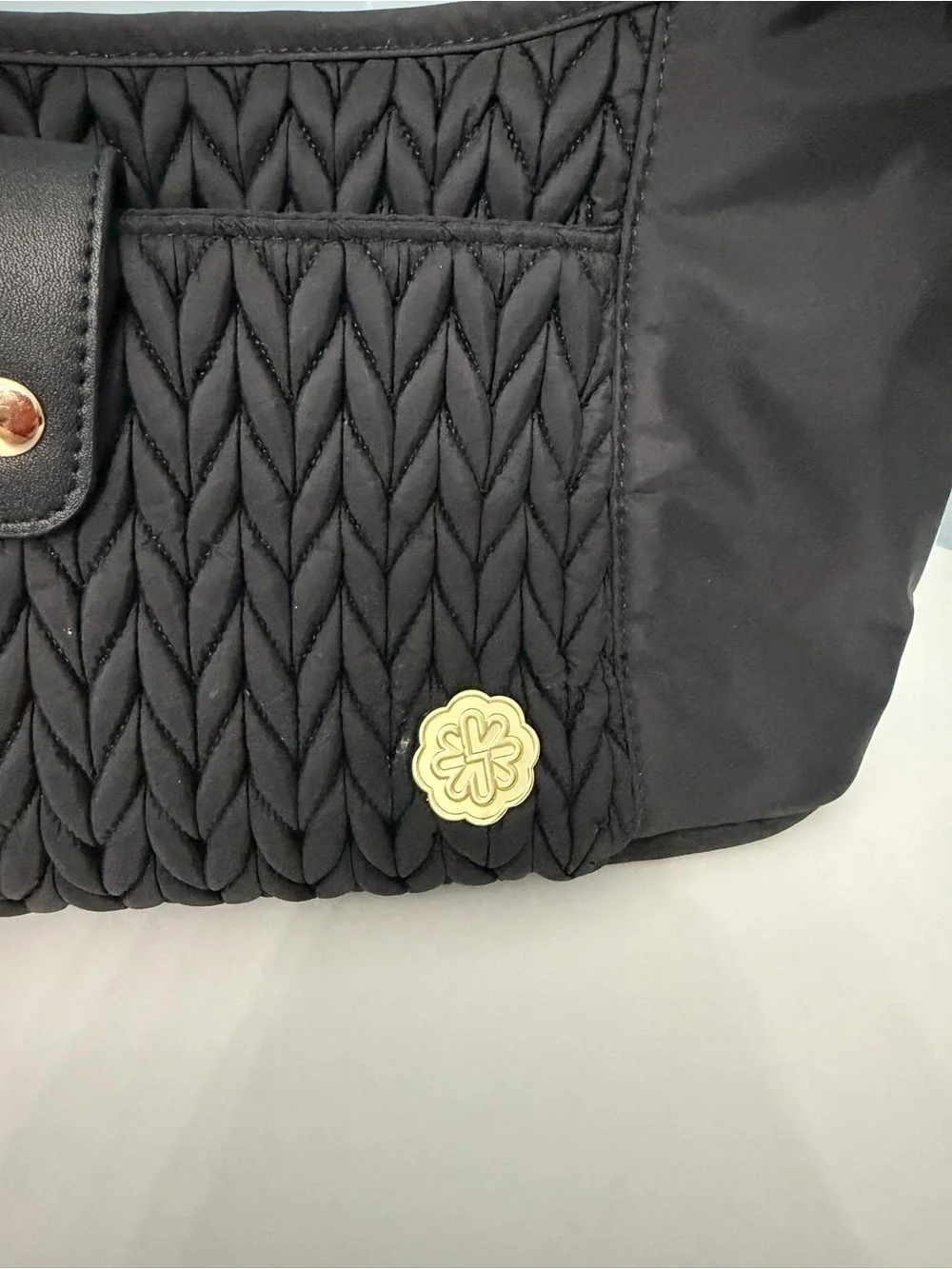 Black Quilted stroller caddy Women’s Cosmetic Pouch with Gold Accent